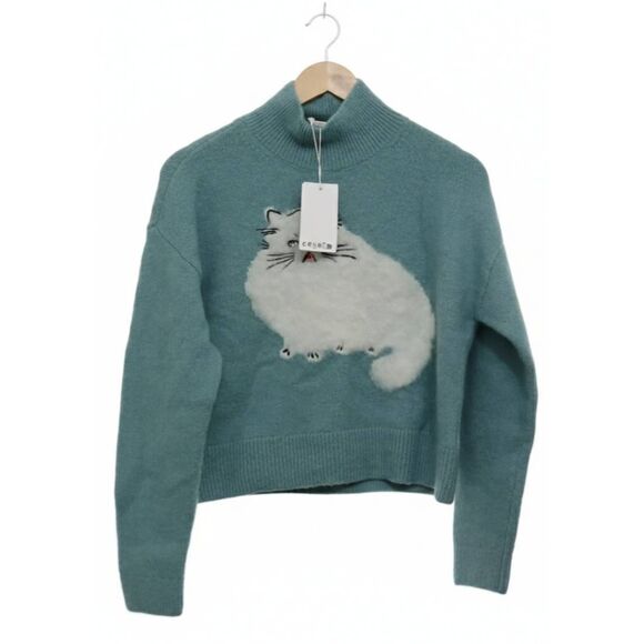 & Other Stories Sweaters - And other stories womens small cat lover sweater mockneck alpaca spruce green